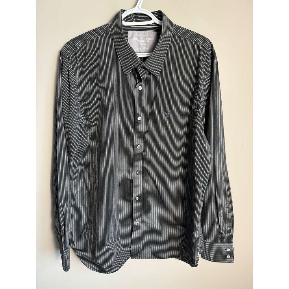 American Eagle Mens Black Pinstripe Button Down XL Casual Preppy Classic